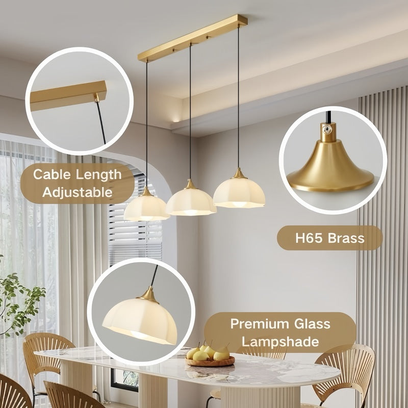 Nordic Glow Brass 3-Light Kitchen Pendant Lighting