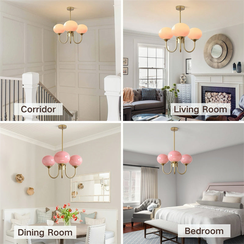 Aurora Luxe 3-Light Chandelier - Pink/White/Beige