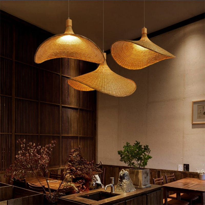 Handwoven Curved Bamboo Pendant Light