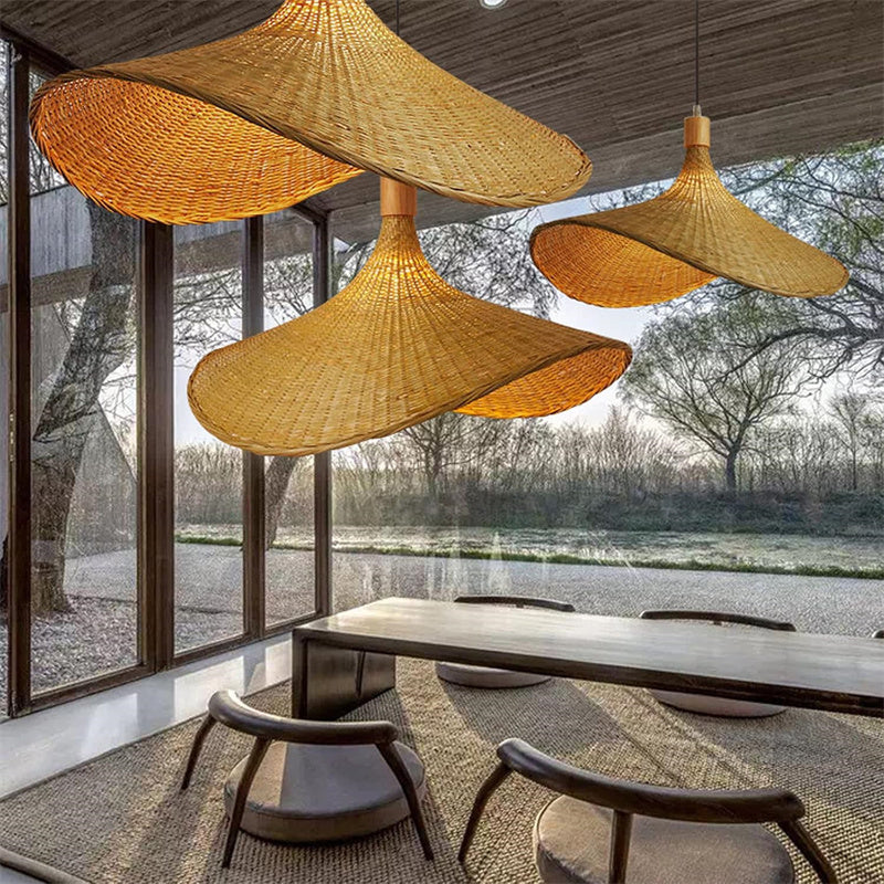 Handwoven Curved Bamboo Pendant Light