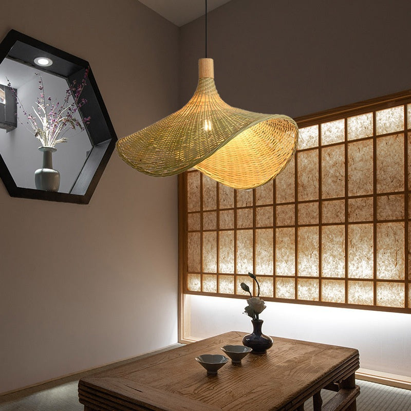 Handwoven Curved Bamboo Pendant Light