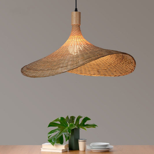 Handwoven Curved Bamboo Pendant Light